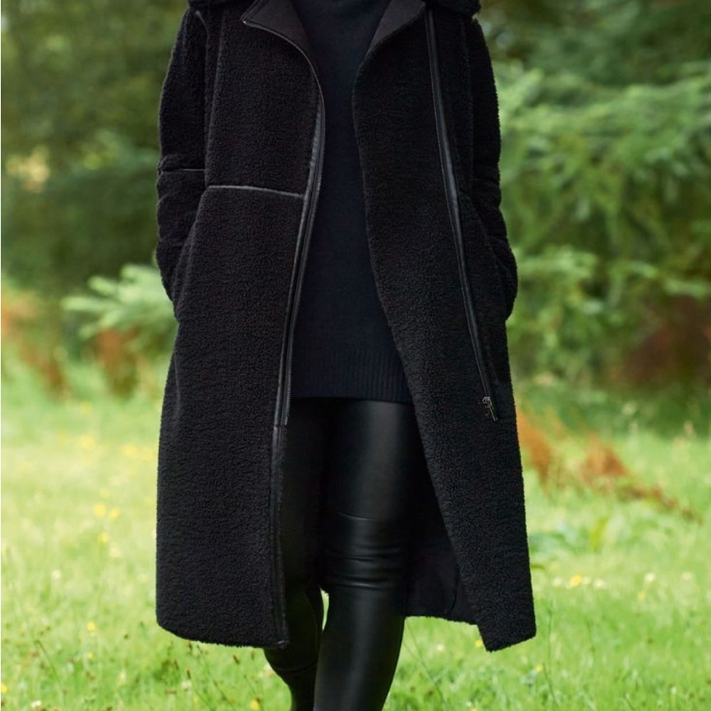 Next Teddy Coat with Faux Leather Trim